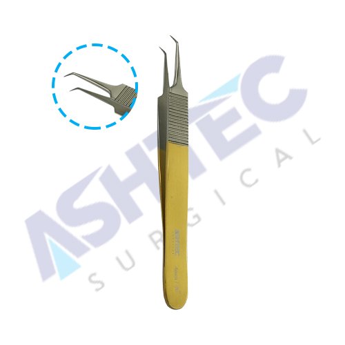 Hair Extracting Forceps,Soft Serratons ,   45 Degree  Angled With 6mm  Tip  ,Size 11cm , Satin Finish