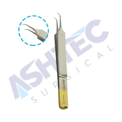 Implanting  Angled Forceps,  45 Degree  With 6mm  Ultra Fine Sharp Tip ,Size 11.5cm , Gold Plated ENDED