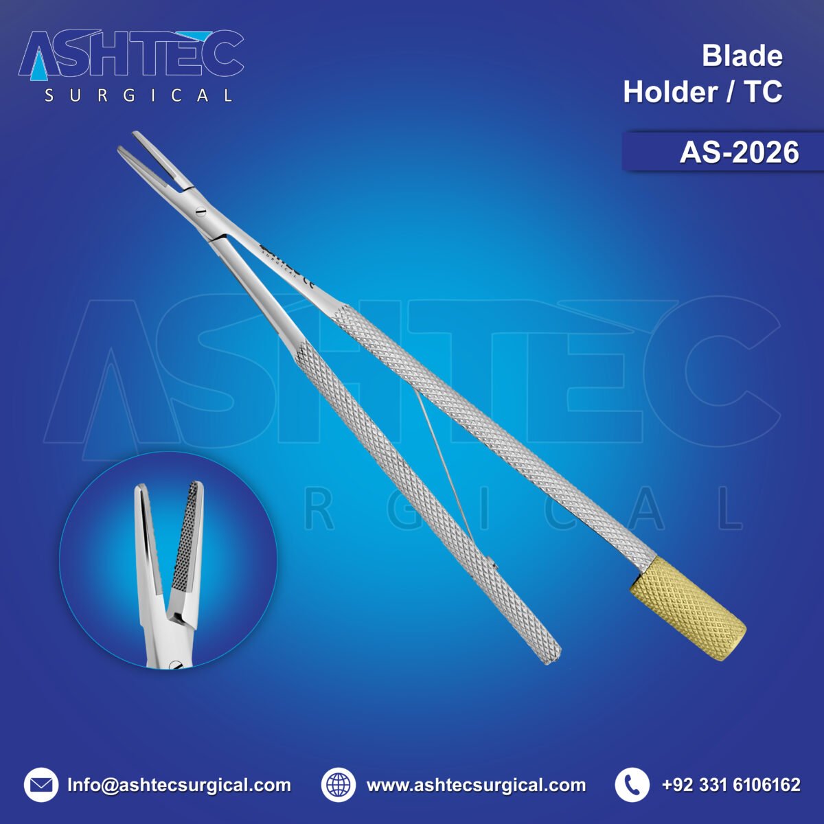 Blade Handle with Tungsten Carbide Tip – End Gold Coated, 12cm (Sand & Mirror Finish) AS-2026 - Image 1