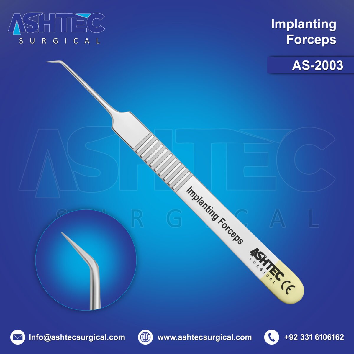 Hair Implanting Forceps, 45° Angled with 5mm Tip, 11cm, Sharp Tip, Mirror Finish Ended with Half Gold (AS-2003) - Image 1