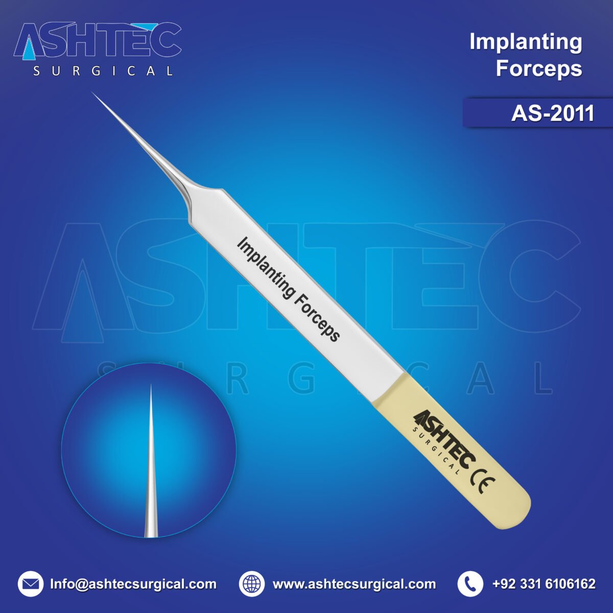 Hair Implanting Forceps, Straight, 11cm, Sharp Tip, Full Gold Ended, Mirror Finish (AS-2011) - Image 1