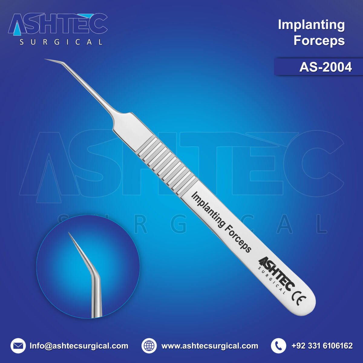 Hair Implanting Forceps, 45° Angled with 5mm Tip, 11cm, Sharp Tip, Mirror Finish (AS-2004) - Image 1