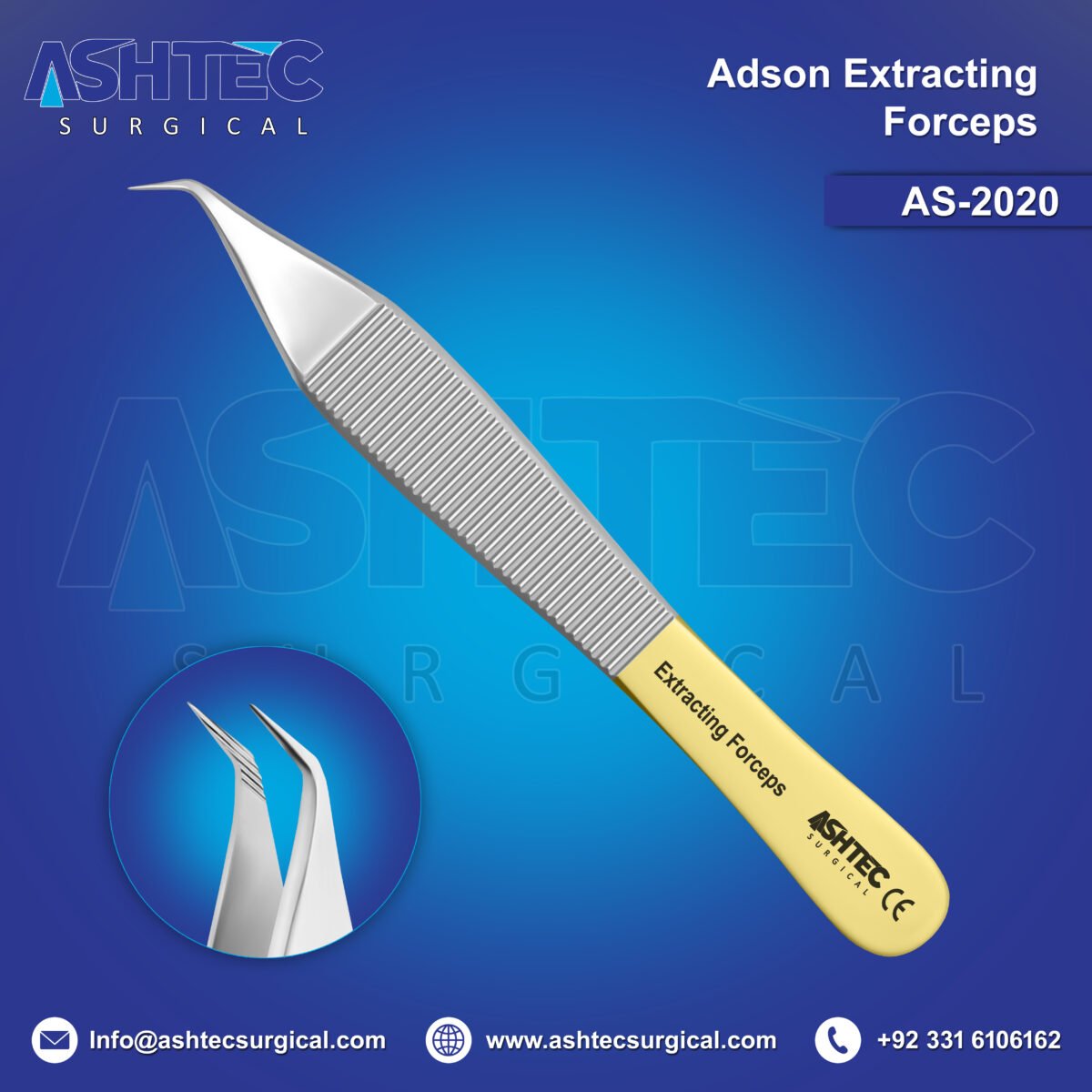 Hair Extracting Forceps (Adson) with Soft Serrations, 45° Angled with 7mm Tip, 12cm, Ended Full Gold Coating (AS-2020) - Image 1