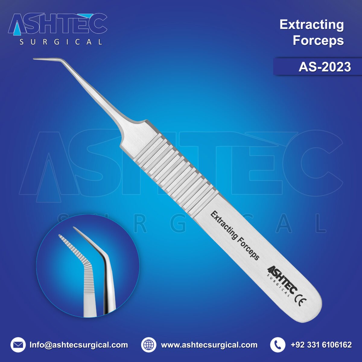 FUE Extracting Forceps 45 Degree (ANGLED) , Soft Serrations , Tip Size 6mm , Length 9.7cm , Satin Finish. (AS-2023) - Image 1