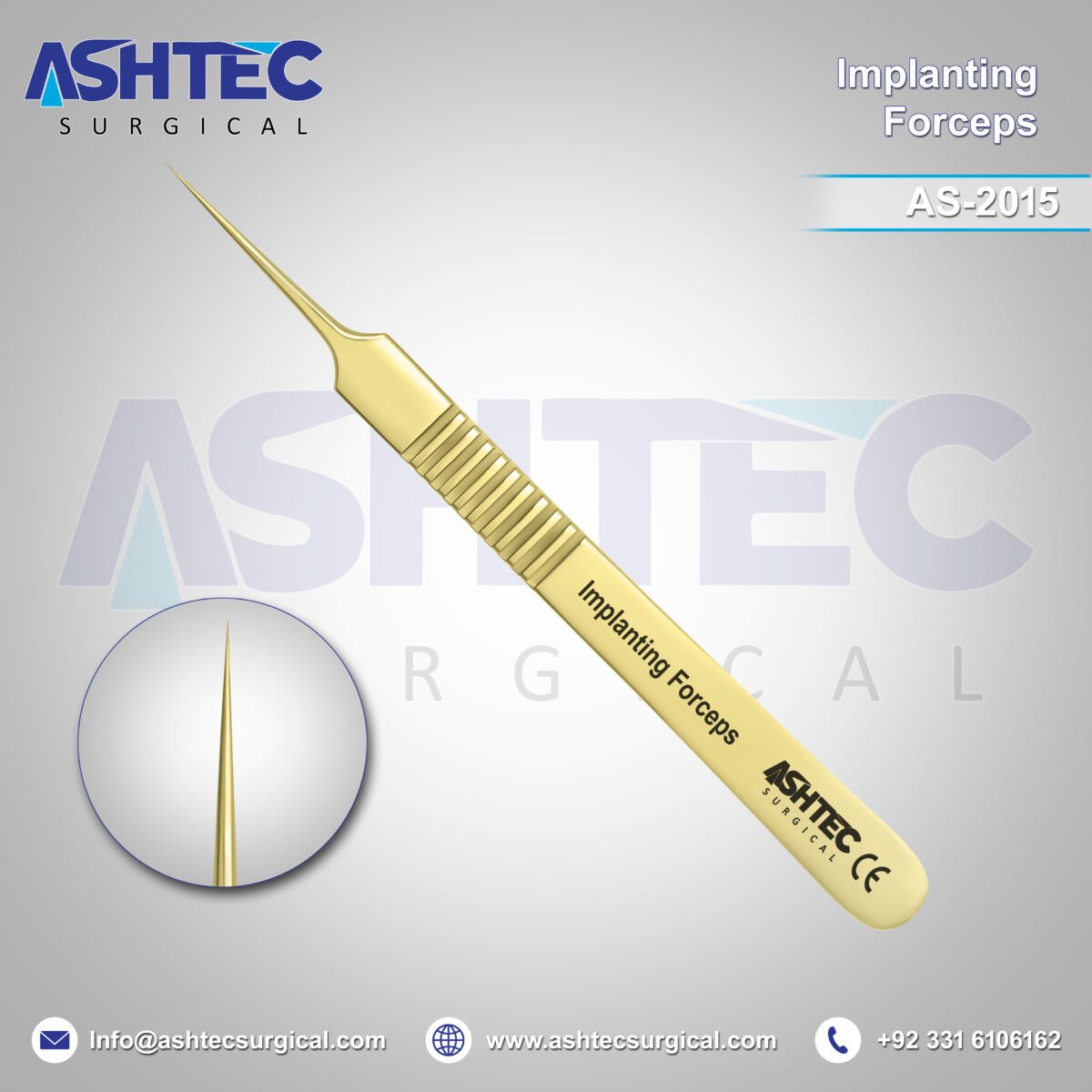 Hair Implanting Forceps, Straight, 11cm, Sharp Tip, Full Gold Color Coated, Finish (AS-2015) - Image 1