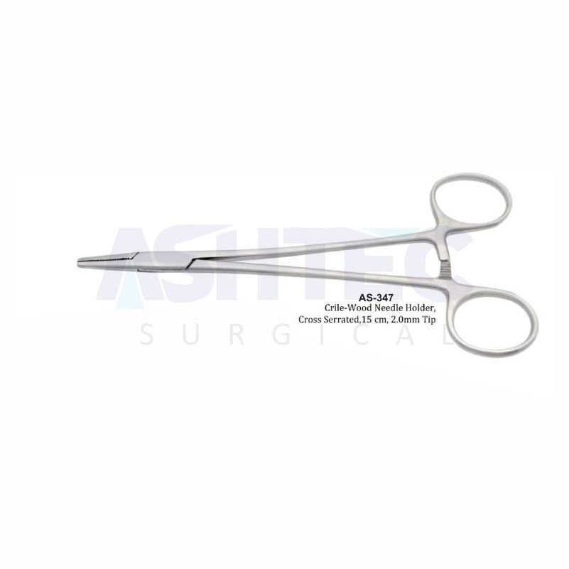 AS-347 Crile-Wood Needle Holder, Cross Serrated, 2.0mm Tip, 15cm - Image 1