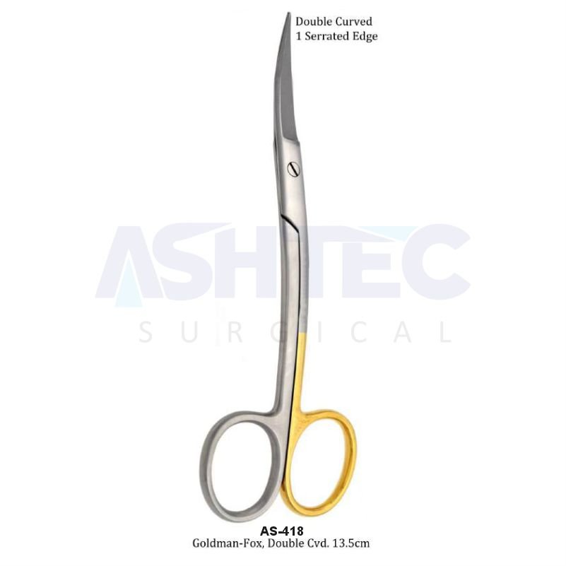 AS-418 Goldman-Fox Scissors, 13.5cm, Double Curved, 1 Serrated Blade, 1 Ring GP - Image 1