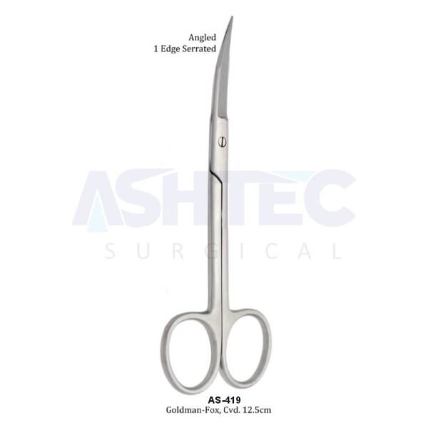 Goldman-Fox Scissors, 12.5cm, Curved, 1 Serrated Blade, 1 Ring GP