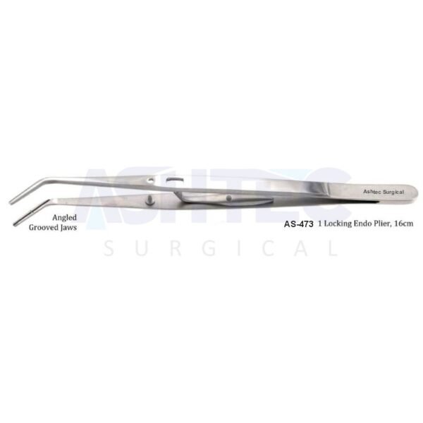 Locking Endo Plier, Angled Grooved Jaws, 16cm