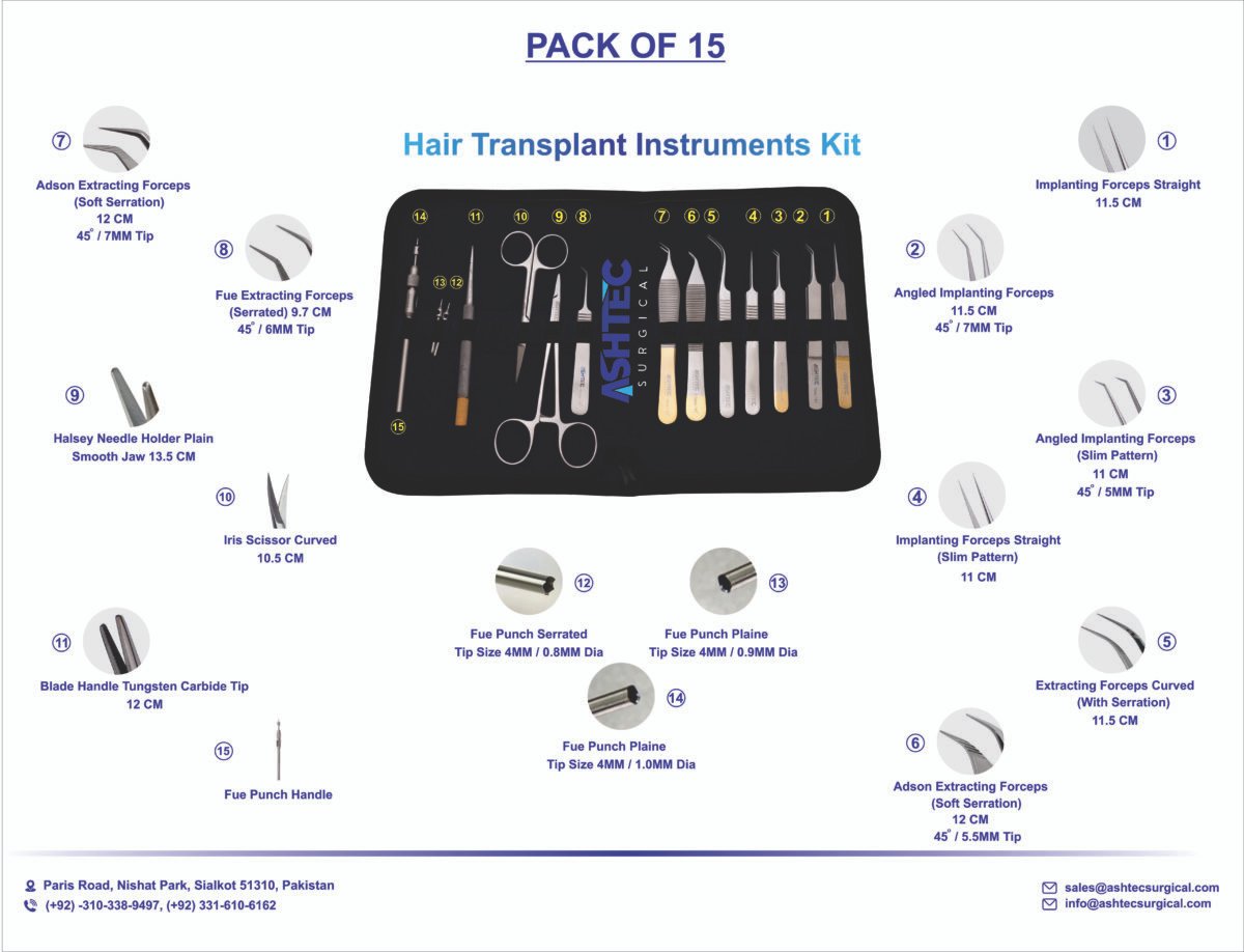 Hair Transplant Instrument Kit – Essential (Pack of 15) - Image 1